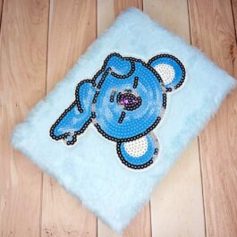 Cute Sky Blue Fur Diary with Sitara Embroidery Ruled Pages A5 size