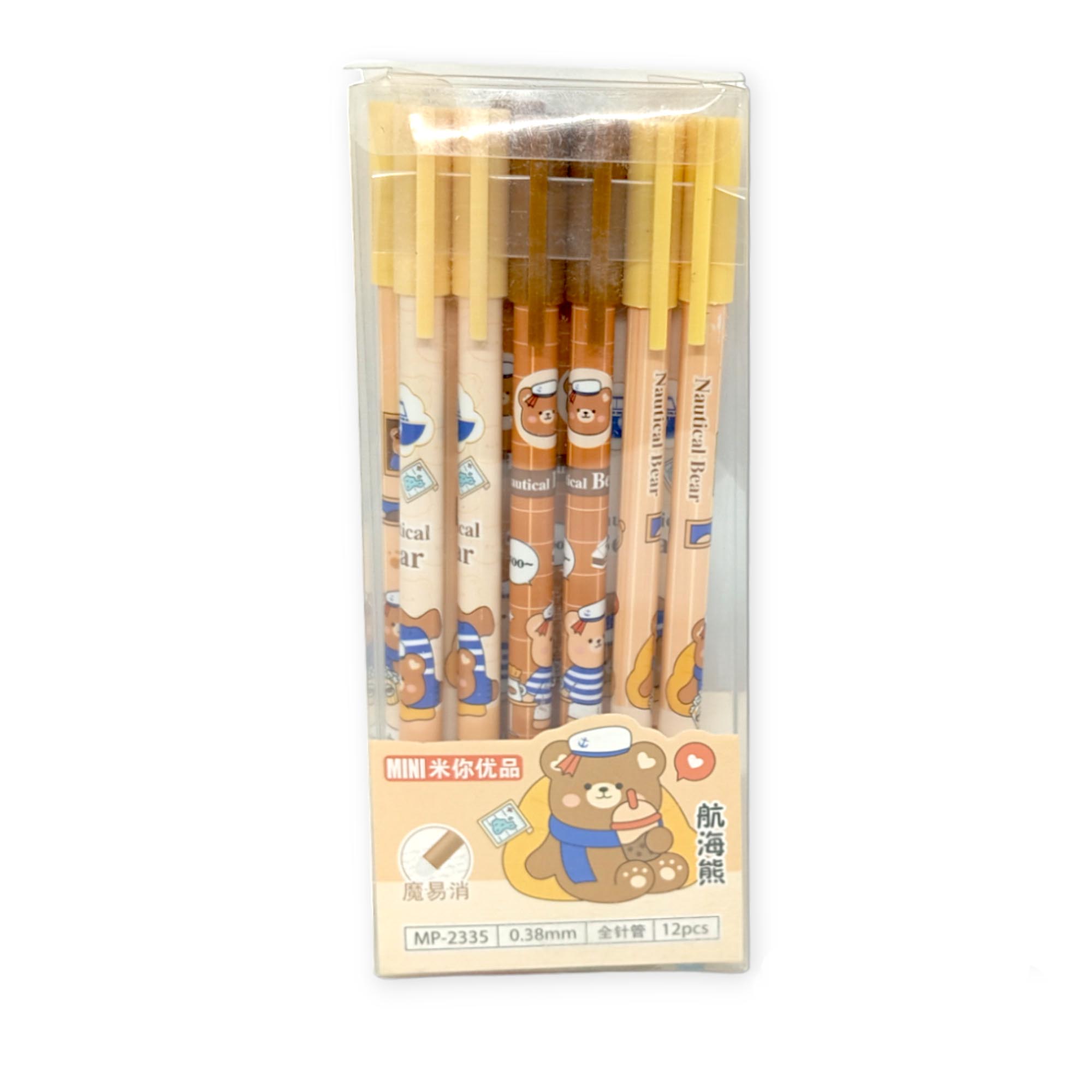 Erasable Gel Pen Nautical Bear Design with 0.38mm Tip (Pack of 12)