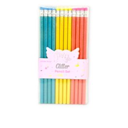 Cute Eraser Tipped Pencils in Glitter Body Finish (Pack of 12)